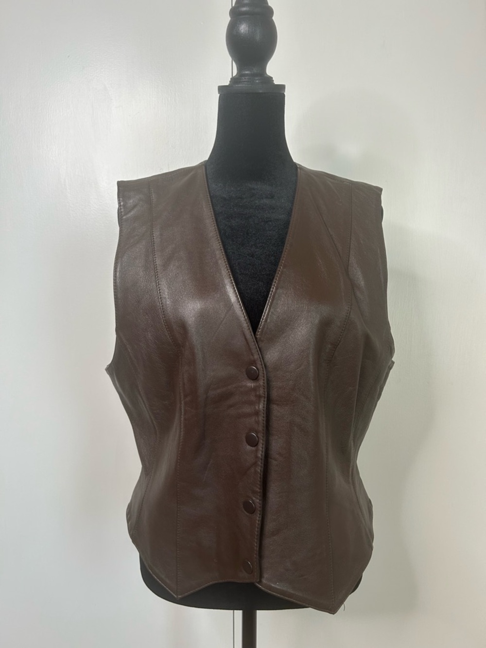 Lord & Taylor Dark Brown Leather Button-Front Vest